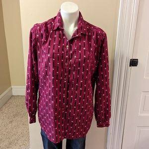 Vintage Carl Lawrence pink with black and white print button down top size L